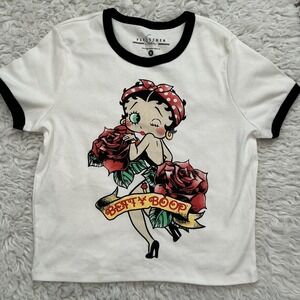 Fleischer Studios Betty Boop T-Shirt Women XL White Excellent Tattoo Rose Ringer